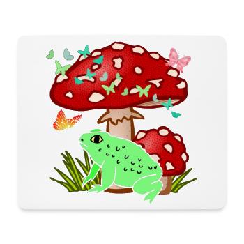 Cute Vintage Cottagecore Frog under Mushroom - Mouse Pad (horizontal) - white - Front