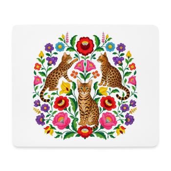 Botanical Bengal Garden – Folk Art Cats Mandala - Mouse Pad (horizontal) - white - Front