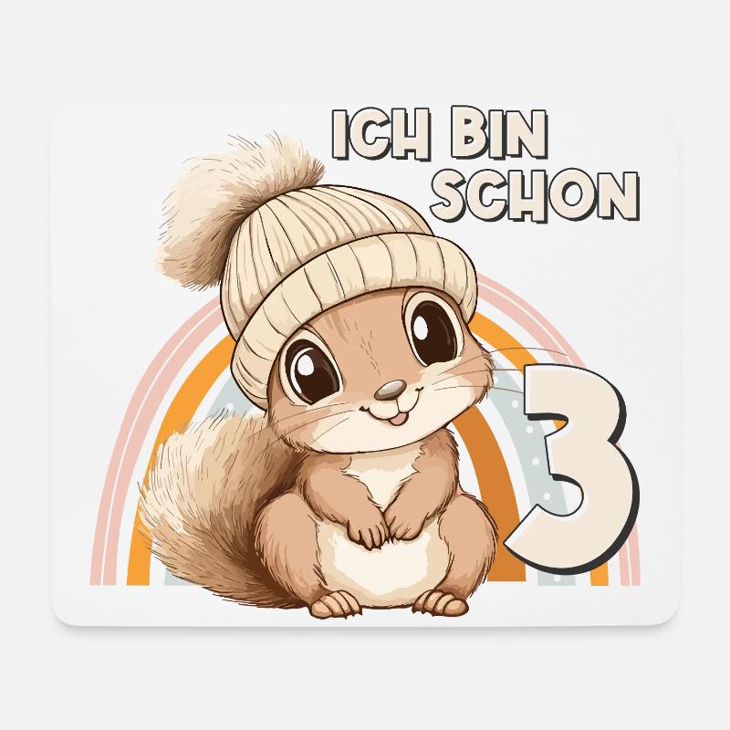 3. Geburtstag Eichhörnchen Regenbogen Süß Niedlich - Mousepad (Querformat) - Weiß