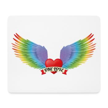 One Love Herz mit Rainbow-Engelsflügeln - Mousepad (Querformat) - Weiß - Vorne