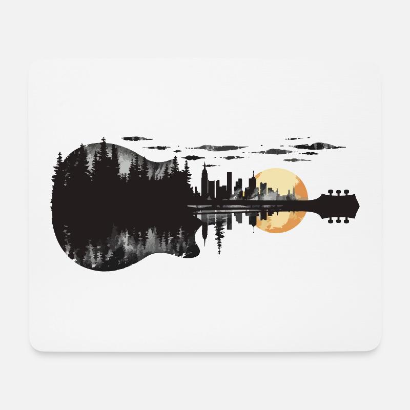 Gitarre Bäume Wald Natur Skyline Sonne Kunst Musik - Mousepad (Querformat) - Weiß