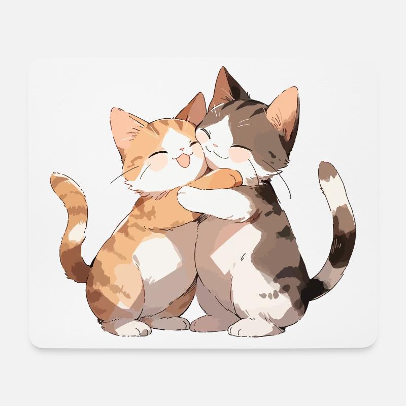 Katzen Liebe Umarmung Kuscheln Herz Süß Niedlich - Mousepad (Querformat) - Weiß