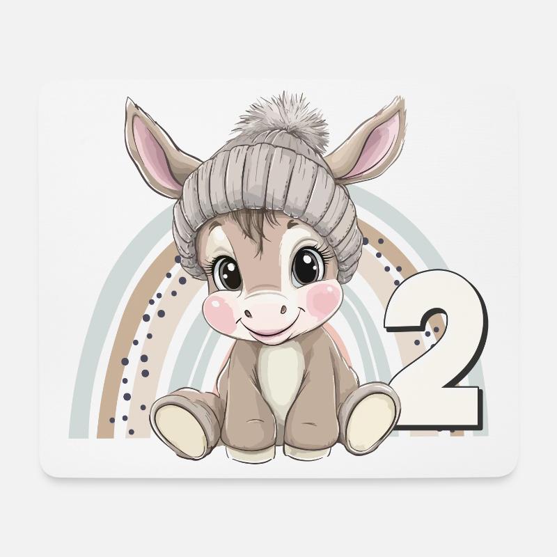 2. Geburtstag Esel Regenbogen Süß Niedlich - Mousepad (Querformat) - Weiß