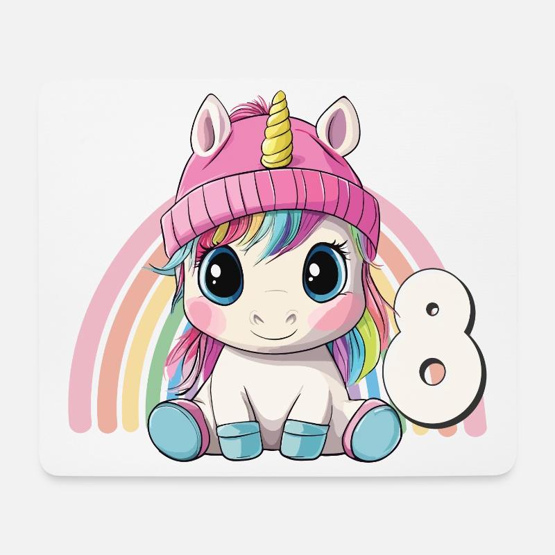 8. Geburtstag Einhorn Regenbogen Süß Niedlich - Mousepad (Querformat) - Weiß