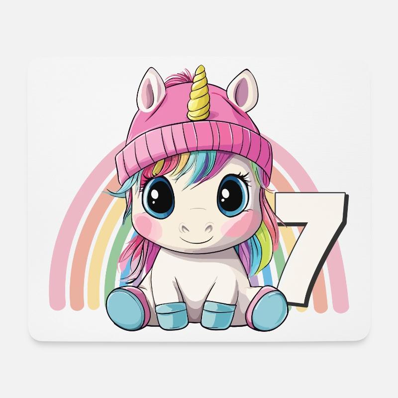 7. Geburtstag Einhorn Regenbogen Süß Niedlich - Mousepad (Querformat) - Weiß