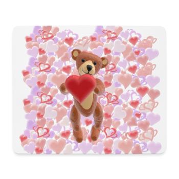Peluche de la Saint-Valentin avec une mer de cœurs - 3D - Tapis de souris (format paysage) - blanc - Devant