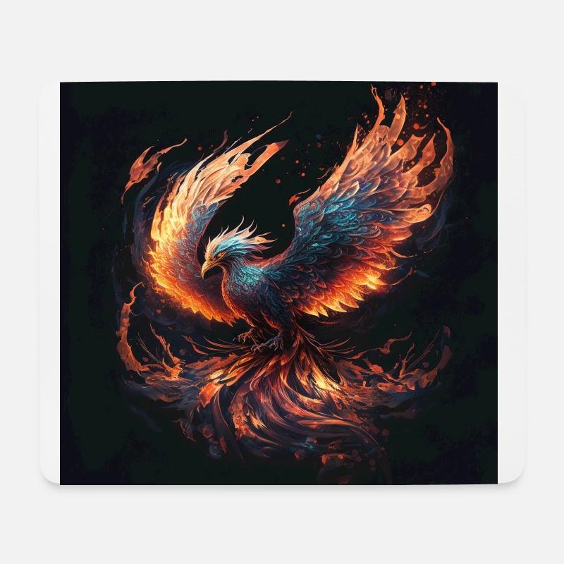 Kraftvoller aufsteigender Phönix, ikonische Linie - Mousepad (Querformat) - Weiß
