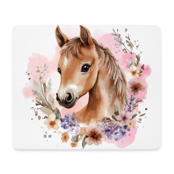 Cheval Fleurs Cheval Fille Poney Mignon Mignon - Tapis de souris (format paysage) - blanc - Devant