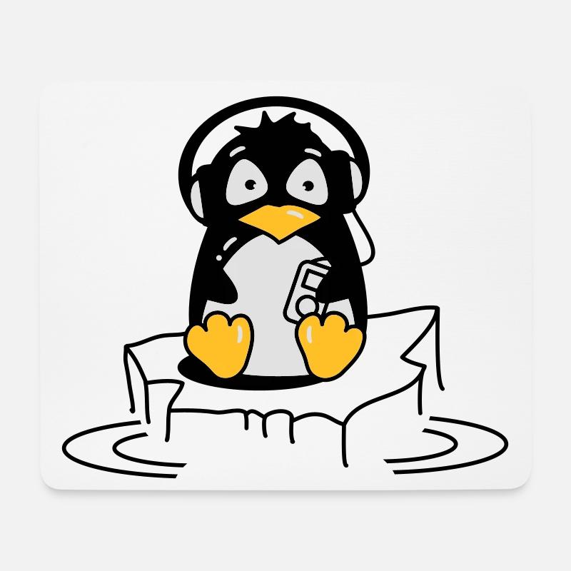 Cooler Pinguin mit Kopfhörern auf Eis - Mousepad (Querformat) - Weiß
