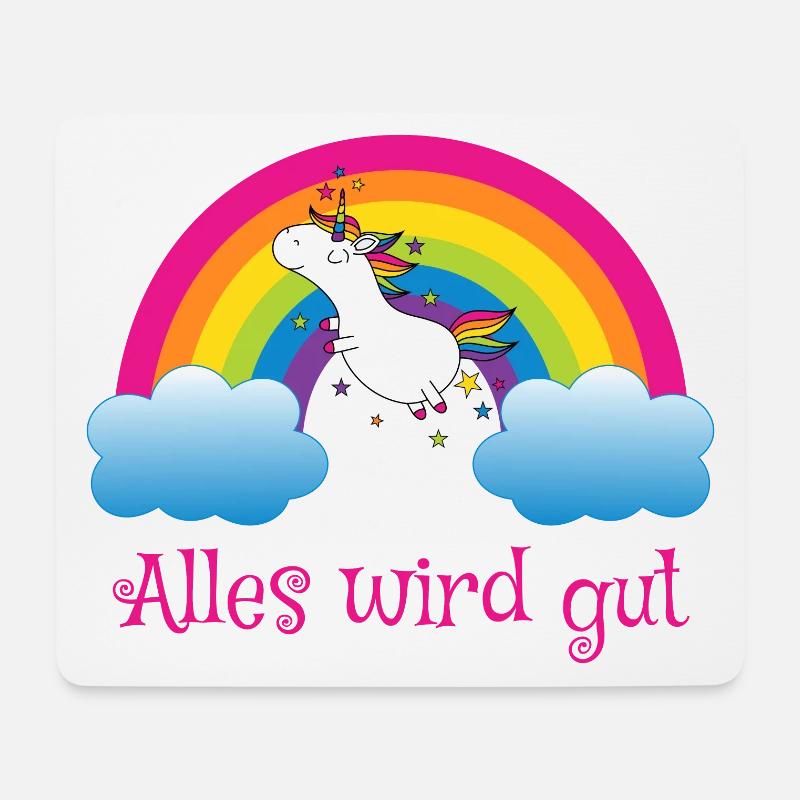 Regenbogen Einhorn Spruch Alles wird gut - Mousepad (Querformat) - Weiß