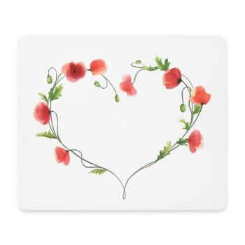Herz aus handgemalten roten Mohnblumen - Mousepad (Querformat) - Weiß - Vorne