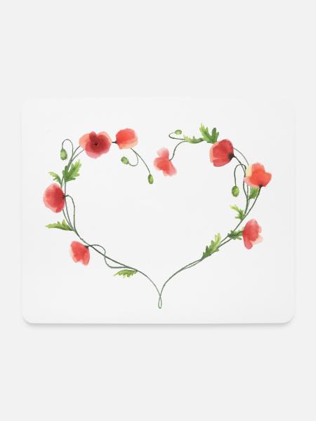 Herz aus handgemalten roten Mohnblumen - Mousepad (Querformat) - Weiß