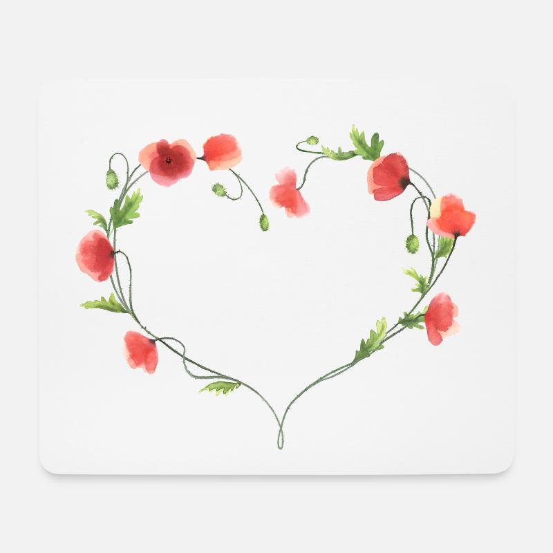 Herz aus handgemalten roten Mohnblumen - Mousepad (Querformat) - Weiß