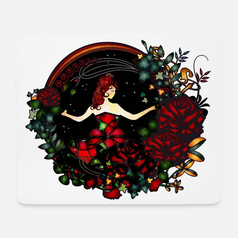 Prinzessin im Garten bei Nacht in Jugendstil Optik - Mousepad (Querformat) - Weiß