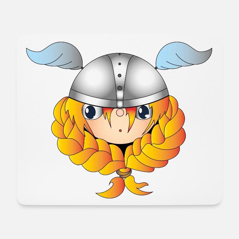 Viking-Mädchen mit Helm und Flammenzopf - Mousepad (Querformat) - Weiß