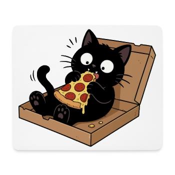 Schwarze Katze genießt Pizza - Mousepad (Querformat) - Weiß - Vorne