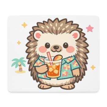 Hawaiian hedgehog with drink - Mouse Pad (horizontal) - white - Front