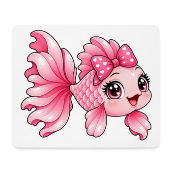 Kawaii Pink Fish mit Schleife und Herzen - Mousepad (Querformat) - Weiß - Vorne