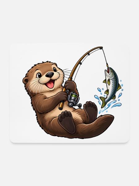 Seeotter beim Angeln – Lustiges Angelmotiv - Mousepad (Querformat) - Weiß