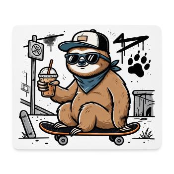 Cooles Faultier auf Skateboard – Street Art - Mousepad (Querformat) - Weiß - Vorne