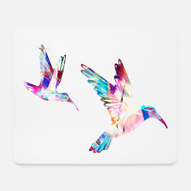 kolibri, vögel, 2 vögel, aquarell, bunt,vogel,bird - Mousepad (Querformat) - Weiß