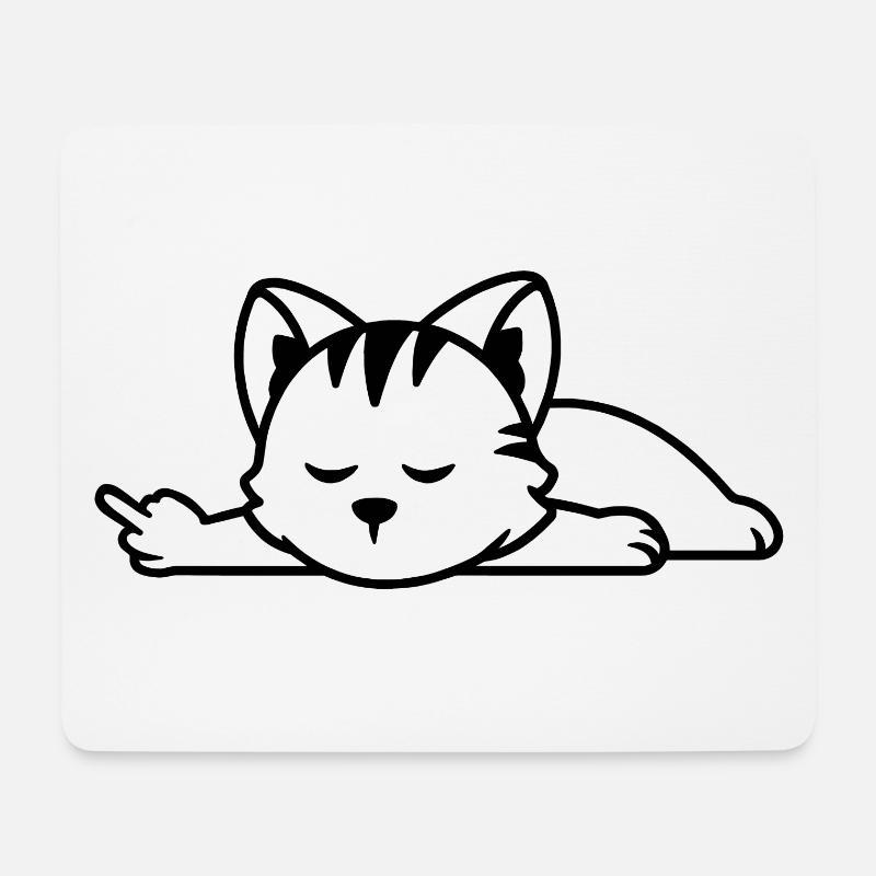 Katze Mittelfinger Faul Frech Humor - Mousepad (Querformat) - Weiß