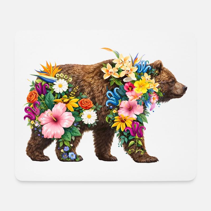 Bär aus wilden Blumen - Mousepad (Querformat) - Weiß