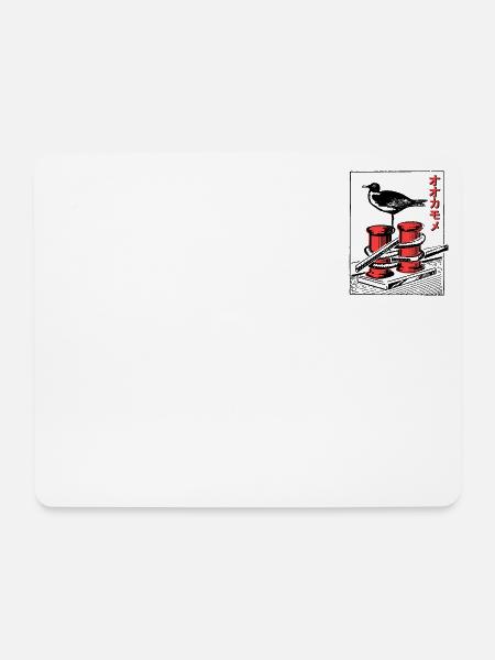Eine Möwe sitzt auf einem Poller im Holzschnittstil - Mousepad (Querformat) - Weiß