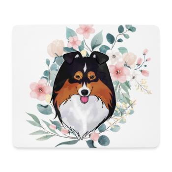 Sheltie black tri flowers - Mouse Pad (horizontal) - white - Front