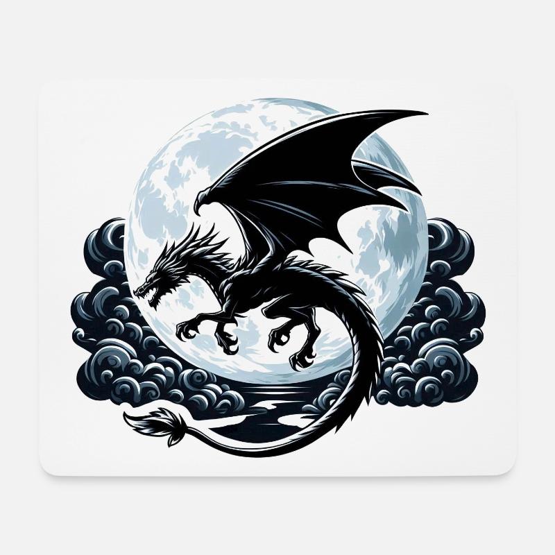 Mystische Drachen-Silhouette - Mousepad (Querformat) - Weiß