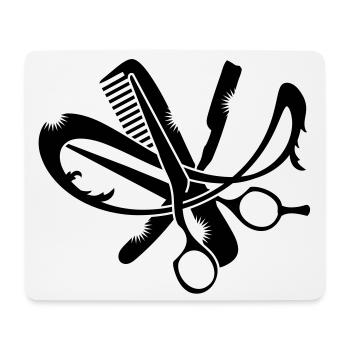 A hairdresser logo with comb, scissors and a razor - Mouse Pad (horizontal) - white - Front