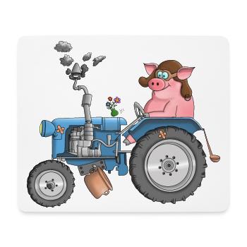 Ulkiges Schwein auf Traktor - Mousepad (Querformat) - Weiß - Vorne
