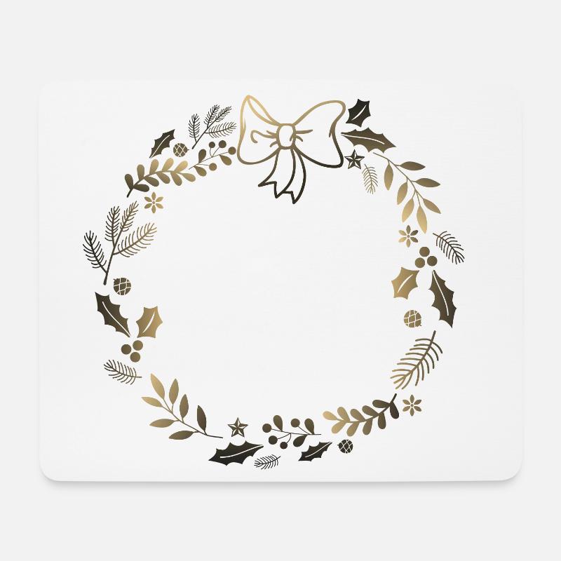 Couronne festive dorée avec ruban - Tapis de souris (format paysage) - blanc