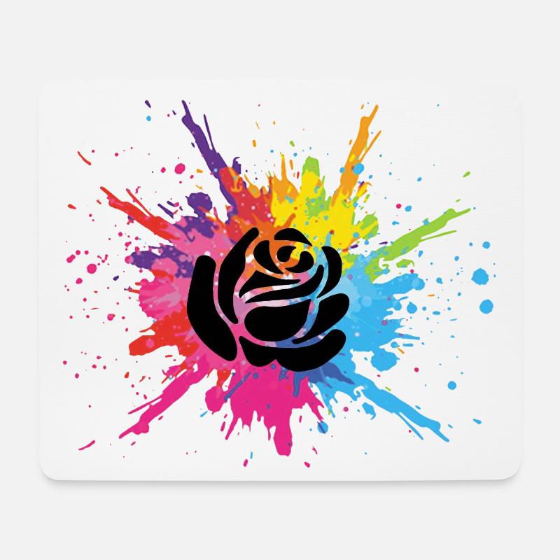 Schwarze Blume und mehrfarbige Explosion - Mousepad (Querformat) - Weiß