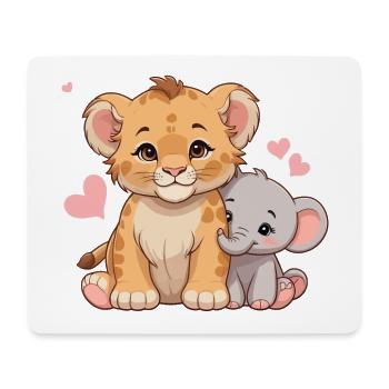 Babylöwe & Babyelefant – Süßes Freundschaftsmotiv - Mousepad (Querformat) - Weiß - Vorne