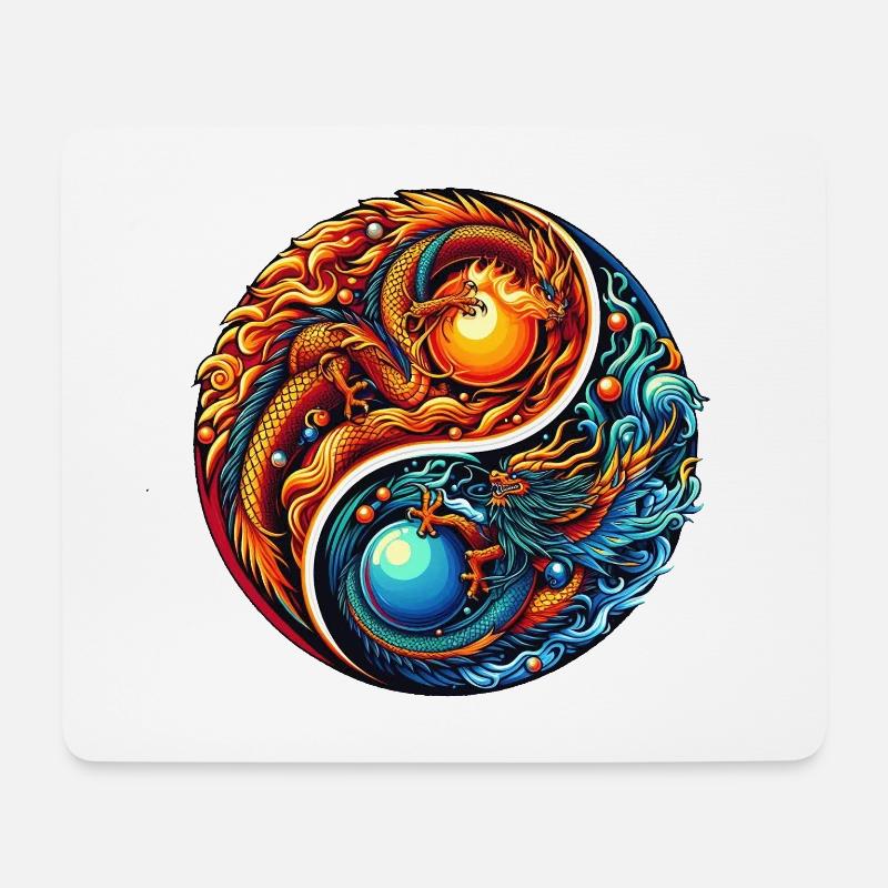 Yin Yang Drachen Kunstwerk - Mousepad (Querformat) - Weiß