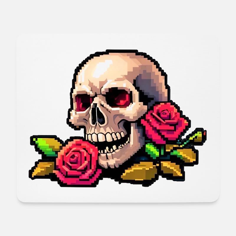 8Bit Skull - Red eyes - Mousepad (Querformat) - Weiß