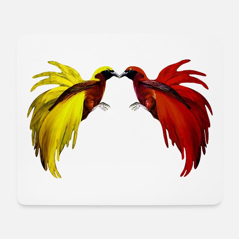 2 kleine Paradiesvögel gelb, rot - Mousepad (Querformat) - Weiß