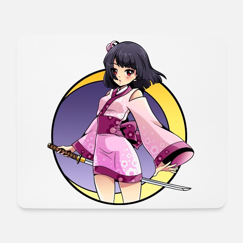 Samurai Anime Mädchen - Mousepad (Querformat) - Weiß