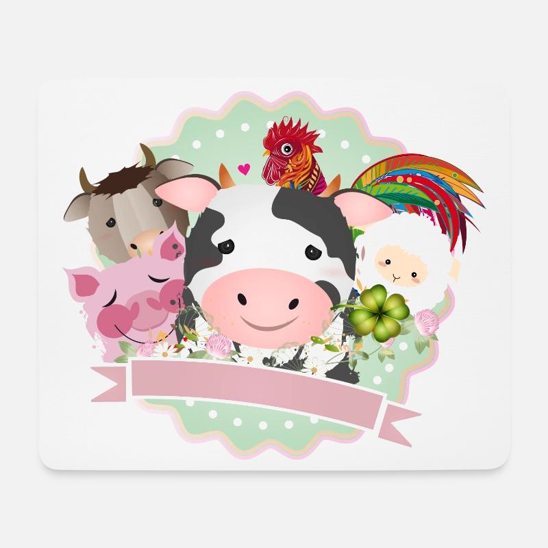 glückliche Bauernhof Tiere gemeinsam auf dem Land - Mousepad (Querformat) - Weiß