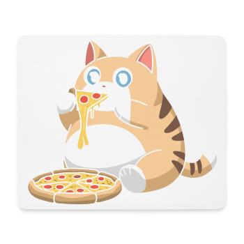 Cute Chubby Cat Eating Pizza - Mouse Pad (horizontal) - white - Front
