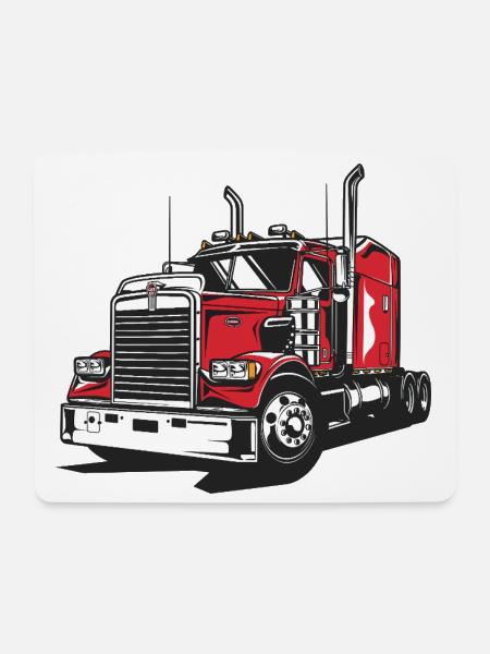Roter LKW Linien-Illustration - Mousepad (Querformat) - Weiß