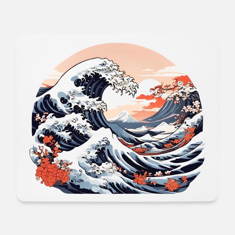 Grande Vague de Kanagawa - Tapis de souris (format paysage) - blanc