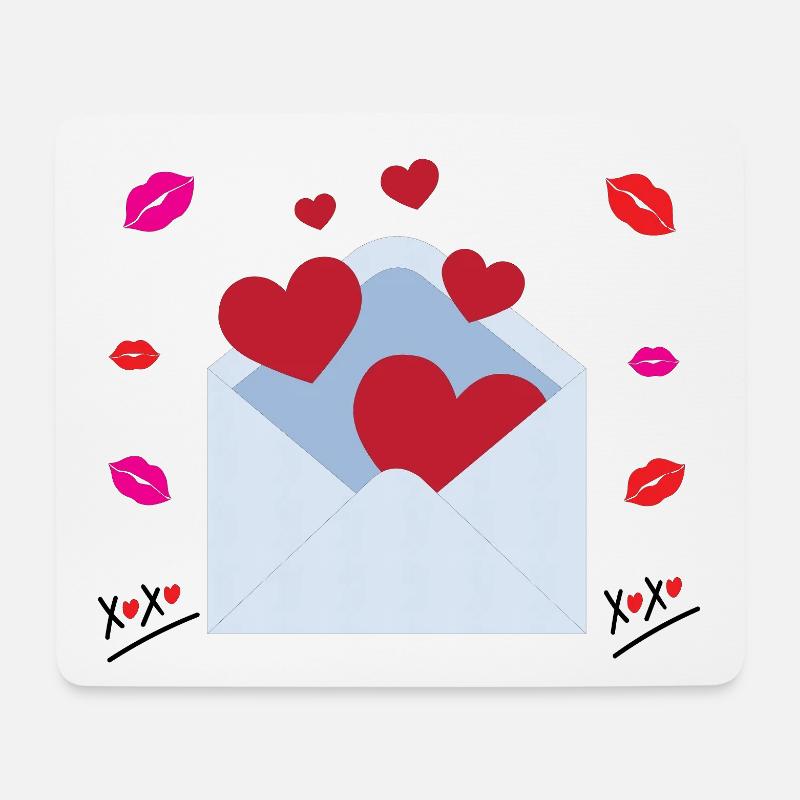 Valentine love hugs and kisses message in envelope - Mouse Pad (horizontal) - white