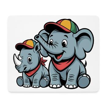 Cute Elephant and Rhinoceros – Cute Animal Friends - Mouse Pad (horizontal) - white - Front