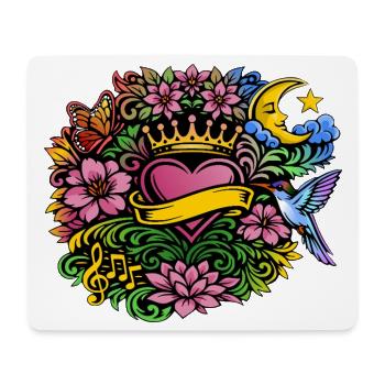 Heart Crown Floral Hummingbird Design - Mouse Pad (horizontal) - white - Front
