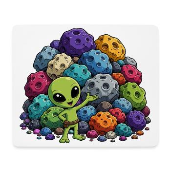 Petit extraterrestre vert devant des météores colorés - Tapis de souris (format paysage) - blanc - Devant