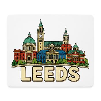 Bâtiments emblématiques de la ville de Leeds dessinés à la main en rétro - Tapis de souris (format paysage) - blanc - Devant