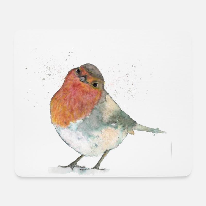 Rotkehlchen im Schnee - Mousepad (Querformat) - Weiß