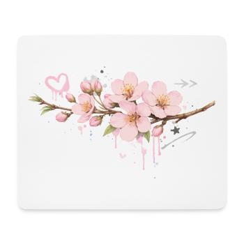 Branche de cerisier en fleurs de style graffiti - Tapis de souris (format paysage) - blanc - Devant